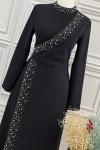 2562 Taşlı Abiye Siyah Siyah