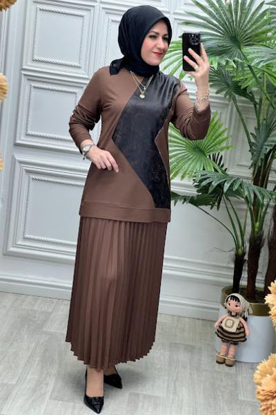 2566B Tunik Takım Kahverengi