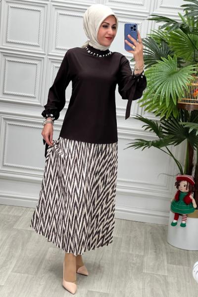 2567B Tunik Takım Kahverengi