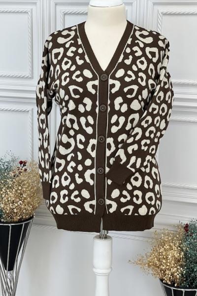 2568 Dalmaçya Desenli Hırka Kahve Kahverengi