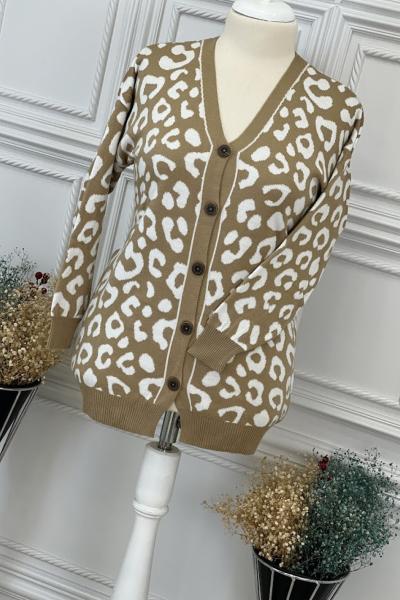 2568 Dalmaçya Desenli Hırka Camel Camel