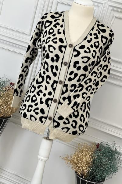 2568 Dalmaçya Desenli Hırka Bej Bej