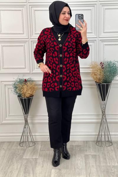 2568 Dalmaçya Desenli Hırka Kırmızı Kırmızı