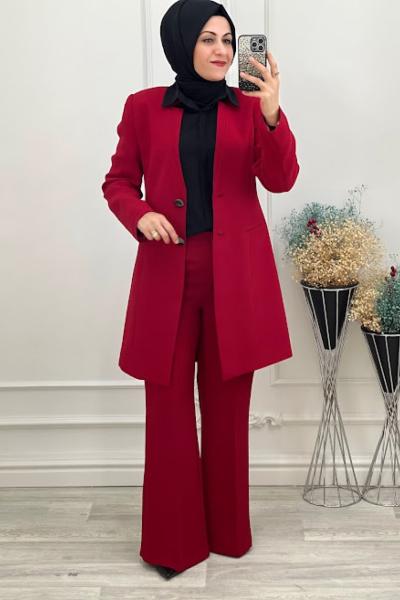 2617 Ceketli Takım Kırmızı Kırmızı