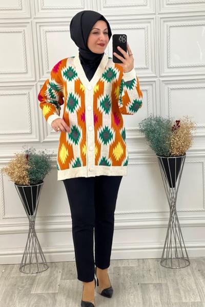 2632 Desenli Hırka Taş  Taş Rengi