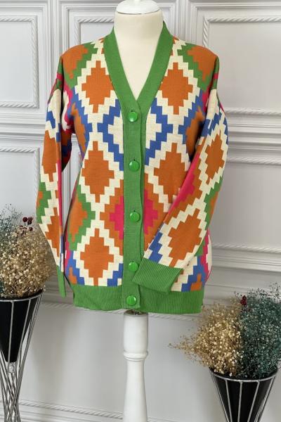 2636 Kilim Desen Hırka Yeşil Yeşil