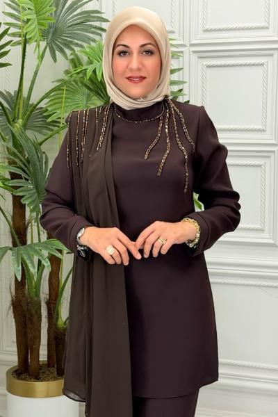 2663B Tunik Takım Kahverengi