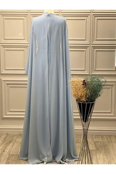 2664 Sırtı Pelerinli Elbise Bebe Mavi Bebe Mavisi