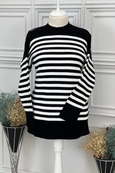 2700 Çizgili Triko Tunik Siyah Siyah