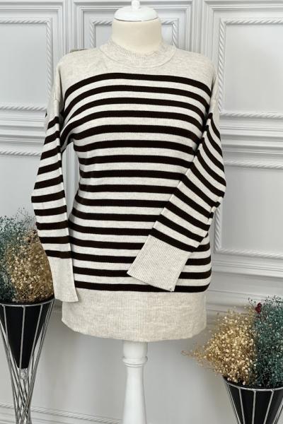 2700 Çizgili Triko Tunik Kahve Kahverengi