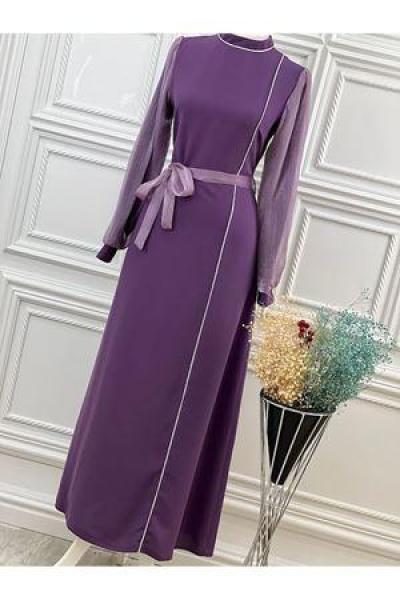 2715 Kolları Tül Krep Kumaş Abiye Lila Diğer