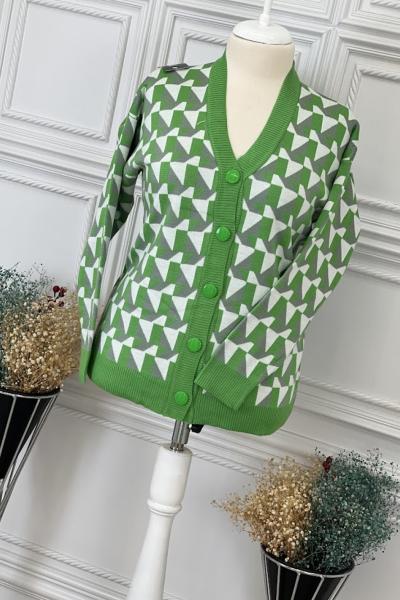 2718 Parça Desenli Hırka Yeşil Yeşil