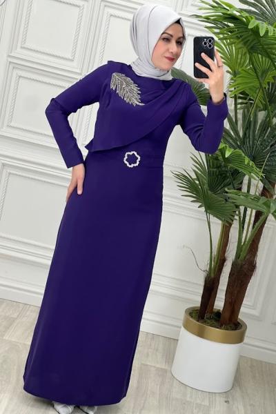 2721 Açelya Elbise Mor
