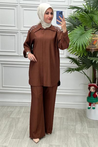 2725B Tunik Takım Kahverengi