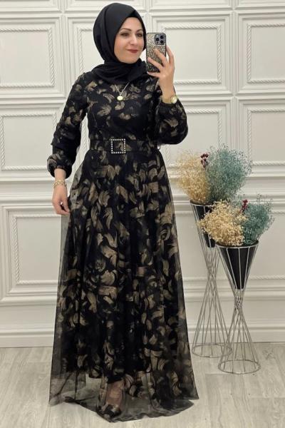 2802 Tül Abiye Siyah Siyah