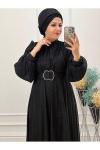 2803 Simli Kemerli Abiye Siyah Siyah