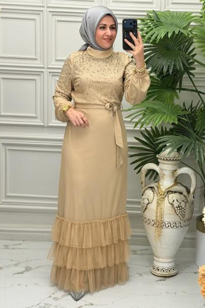 3004 Elbise Taş Rengi