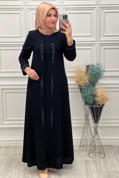 3013 Taşlı Ferace Siyah