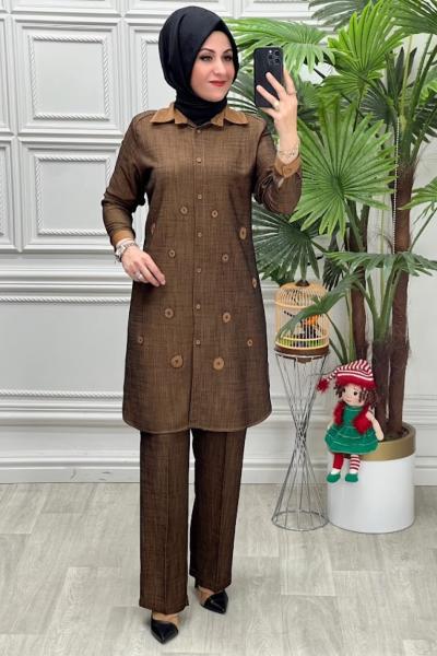 3013B Tunik Takım Kahverengi