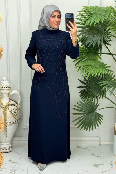 3014 Elbise Lacivert