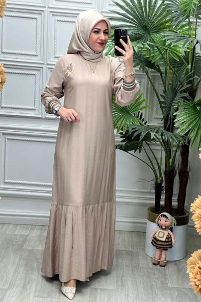 3018 Elbise Bej
