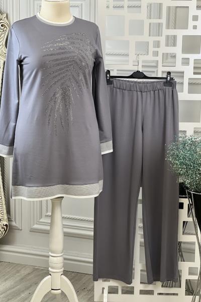 3020 Önü Büyük Yapraklı Takım Gri Gri