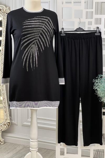 3020 Önü Büyük Yapraklı Takım  Siyah Siyah