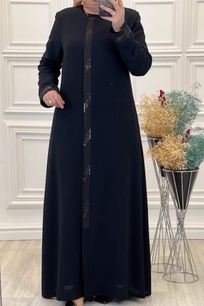 3021 Ön Pullu Anne Ferace Siyah Siyah