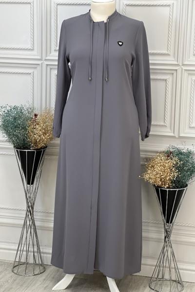 3045 Yakası Armalı Ferace  Gri