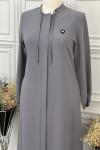 3045 Yakası Armalı Ferace  Gri