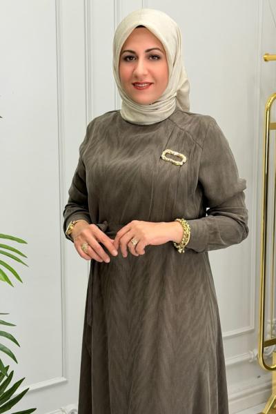 3057 Elbise Kahverengi