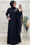 3065 Pelerinli Elbise Siyah Siyah