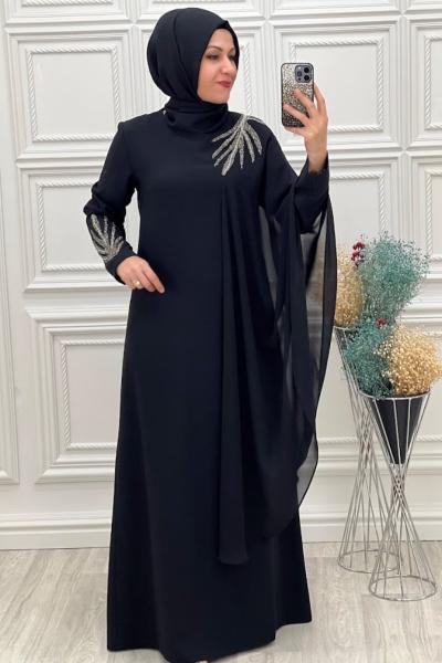 3065 Pelerinli Elbise Siyah Siyah
