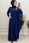 3065 Pelerinli Elbise İndigo İndigo