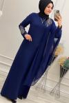 3065 Pelerinli Elbise İndigo İndigo