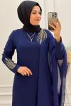 3065 Pelerinli Elbise İndigo İndigo
