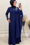 3065 Pelerinli Elbise İndigo İndigo