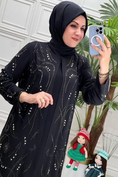 3093 Rosa Abaya Elbise Siyah