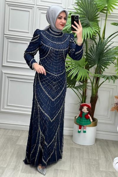 3104 Elbise Lacivert