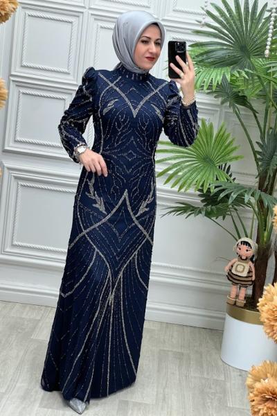 3106B Elbise Lacivert