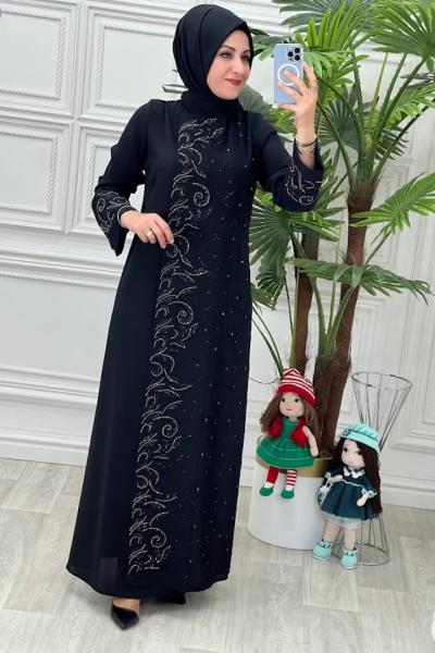 3117 Mehir Abaya Elbise Siyah