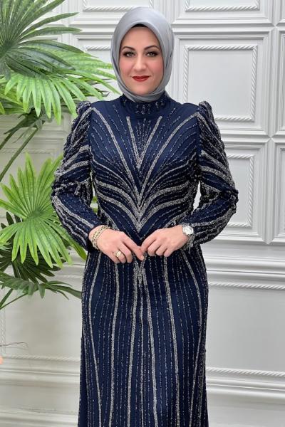 3122 Elbise Lacivert
