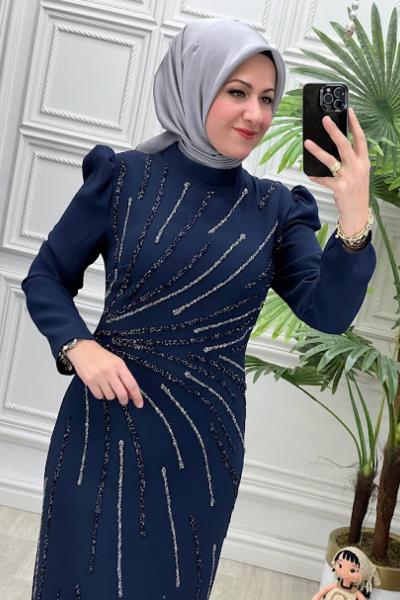 3129 Elbise Lacivert