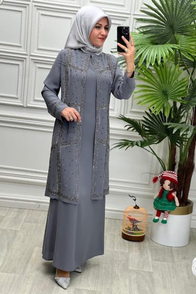 3153 Elbise Gri