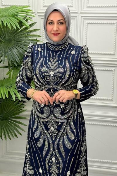 3157B Elbise  Lacivert