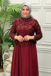 3185 Elbise Bordo