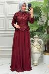 3185 Elbise Bordo