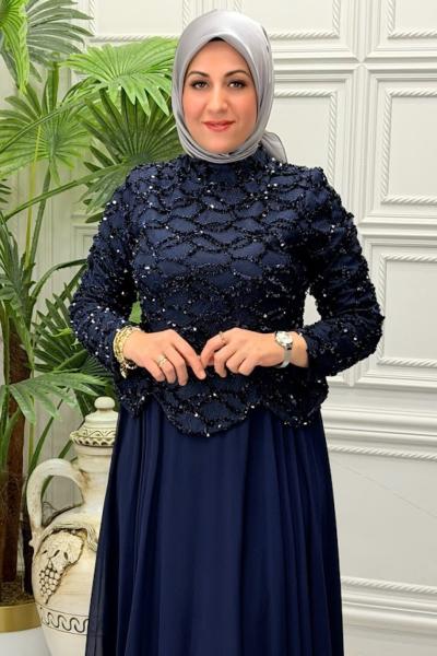 3185 Elbise Lacivert