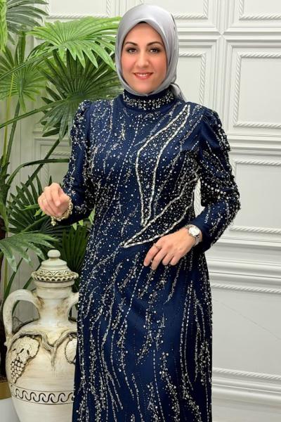 3190 Elbise Lacivert