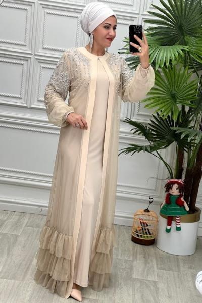 3191 Elbise  Taş Rengi